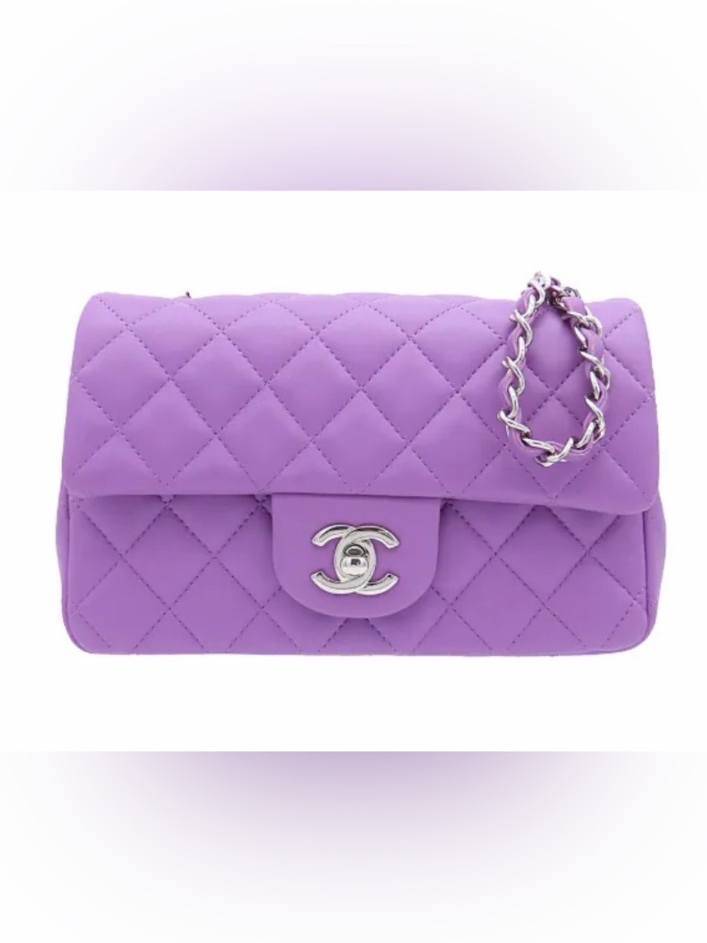 CHANEL Mini Quilted Lambskin Shoulder Bag in Lilac Purple with Silver Hardware